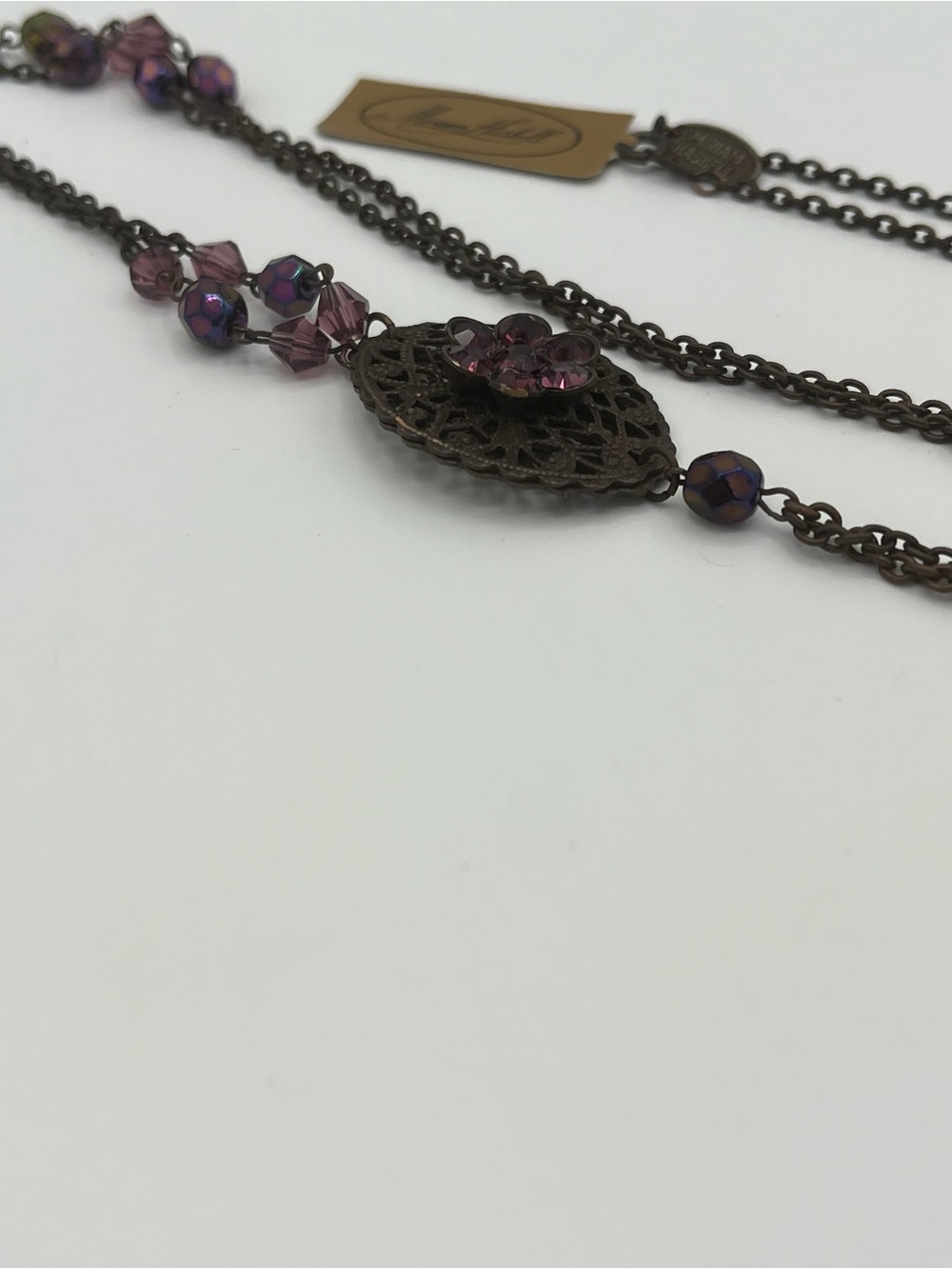 Miriam Haskell Purple Beaded Filigree Drop Necklace - Picture 7 of 11